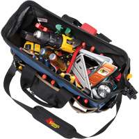 Molded Base Big-Mouth Tote Tool Bag, Ballistic Polyester, 23 Pockets, Black/Blue Mukwa Safety Services
