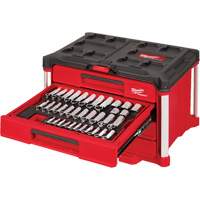 242-Piece 1/4”, 3/8” & 1/2” Drive Metric & SAE Ratchet & Socket Set with PACKOUT 4-Drawer Tool Box, 16-3/10" x 22-1/5" x 14-3/10", Black/Red Mukwa Safety Services