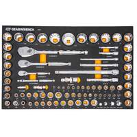 Jeu d'outils SAE/m&eacute;triques pour m&eacute;canicien &agrave; 90 dents 1/4", 3/8" & 1/2" avec plateau de rangement en mousse Mukwa Safety Services