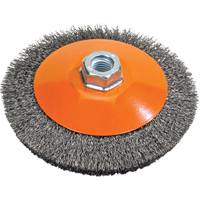 Saucer Cup Brush With Knot-Twisted Wires, 5" Dia., 0.02" Fill, 5/8"-11 Arbor, Steel Mukwa Safety Services