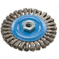 Wide Knotted Wire Wheel Brush, 5" Dia., 0.02" Fill, 5/8"-11 Arbor, Aluminum/Stainless Steel Mukwa Safety Services