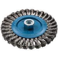 Wide Knotted Wire Wheel Brush, 6" Dia., 0.02" Fill, 5/8"-11 Arbor, Aluminum/Stainless Steel Mukwa Safety Services
