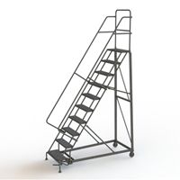 Heavy Duty Rolling Ladder, 10 Steps, 24" Step Width, 100" Platform Height, Steel Mukwa Safety Services
