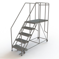 Mobile Work Platform, Steel, 5 Steps, 50" H, 47" D, 24" Step, Serrated Mukwa Safety Services