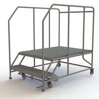 Mobile Work Platform, Steel, 2 Steps, 20" H, 48" D, 36" Step, Serrated Mukwa Safety Services