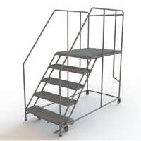 Mobile Work Platform, Steel, 5 Steps, 50" H, 48" D, 36" Step, Serrated Mukwa Safety Services