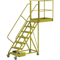 Cantilever Rolling Ladder, Unsupported, 7 Steps, 40" Platform Depth, 70" Platform Height Mukwa Safety Services