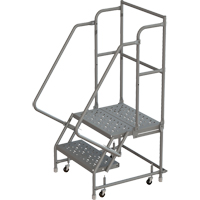 Escabeaux roulants &agrave; dessus profond, 2 marches, Largeur de la marche 16", Hauteur de la plateforme 20", Acier Mukwa Safety Services