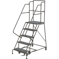 Deep Top Step Rolling Ladder, 5 Steps, 16" Step Width, 50" Platform Height, Steel Mukwa Safety Services
