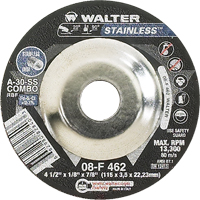 Meules &agrave; moyeu d&eacute;port&eacute; - Acier inoxydable type 27, 4-1/2" x 1/8", Arbre de 7/8", Type 27 Mukwa Safety Services