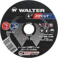 Zipcut Cut-Off Wheel, 5" x 3/64", 7/8" Arbor, Type 1, Aluminum Oxide, 12200 RPM Mukwa Safety Services