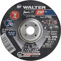 Disque de meulage et de tronçonnage Zip, 3" x 1/13", Arbre de 3/8", Type 27, Grain de 60, Oxyde d'aluminium Mukwa Safety Services