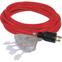 Generator Extension Cord with Quad Tap, STW, 10 AWG, 20 A, 4 Outlet(s), 25' Mukwa Safety Services