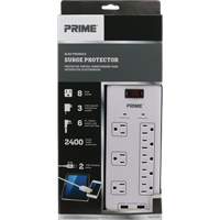 Limiteurs de surtension avec chargeur USB, 8 Prises, 2400 J, 1875 W, Cordon 6' Mukwa Safety Services