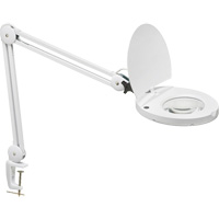 LED Magnifier with A-Bracket, 3 Diopter, LED Light, 47" Arm, C-Clamp, White Mukwa Safety Services
