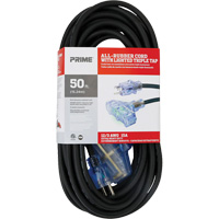 All-Rubber Extension Cord, Outdoor, SJOOW, 12/3 AWG, 15 A, 3 Outlet(s), 50' Mukwa Safety Services