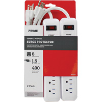 Barre multiprise limiteur de surtension, paquet de 2, 6 Prises, 400 J, 1875 W, Cordon 1,5' Mukwa Safety Services